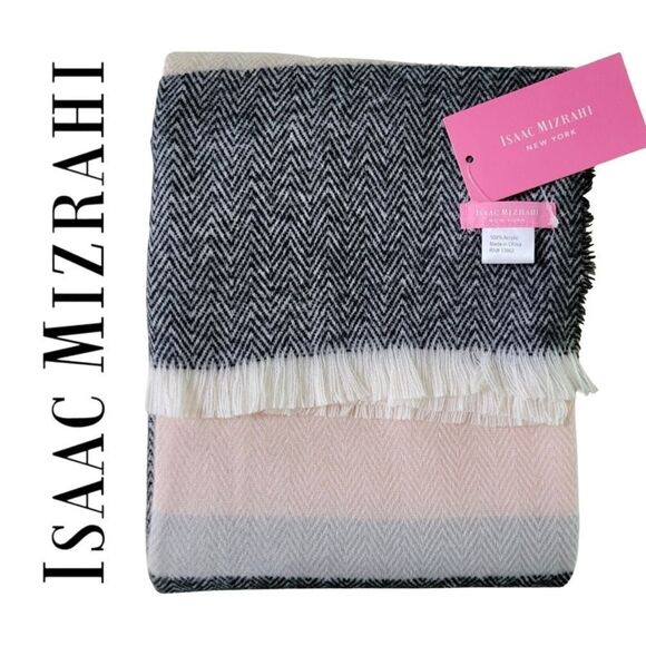 Isaac Mizrahi Herr Blanket Scarf • Black & Blush Pink• NWT - Picture 1 of 8